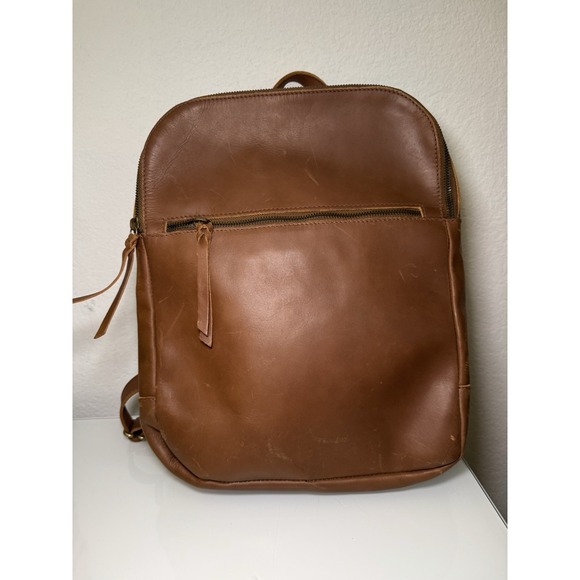 Able Lilliana Backpack Brown Tan Leather Travel Zipper Adjustable Straps Laptop - Picture 1 of 16